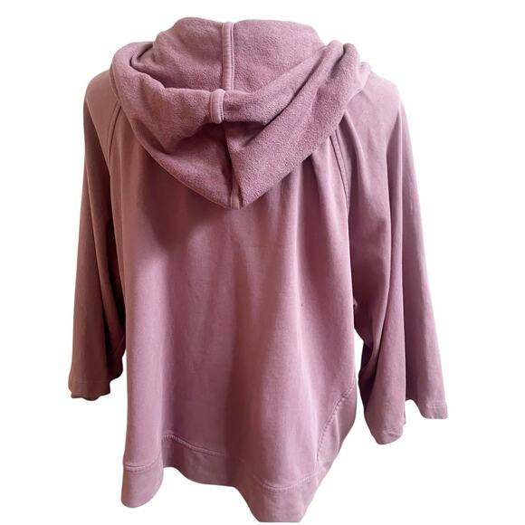J. Jill Organic Cotton One Button Hooded Sweater Pink Size Large Petite Terry - Picture 2 of 12